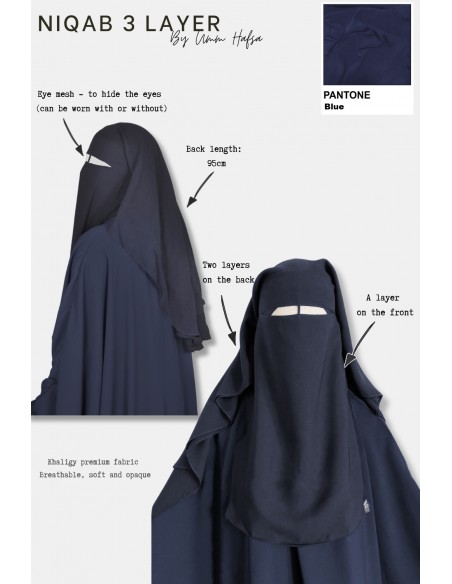 Niqab/Sitar 3 veils Umm Hafsa 95cm - Blue