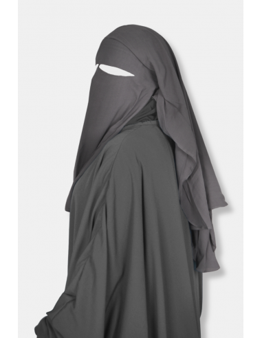 Niqab/Sitar 3 voiles Umm Hafsa 95cm - Gris-Niqab Umm Hafsa-Maktaba-Ahloulhadith