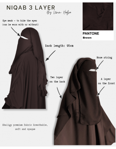 Niqab/Sitar 3 velos Umm Hafsa 95cm - Marrón-Niqab Umm Hafsa-Maktaba-Ahloulhadith