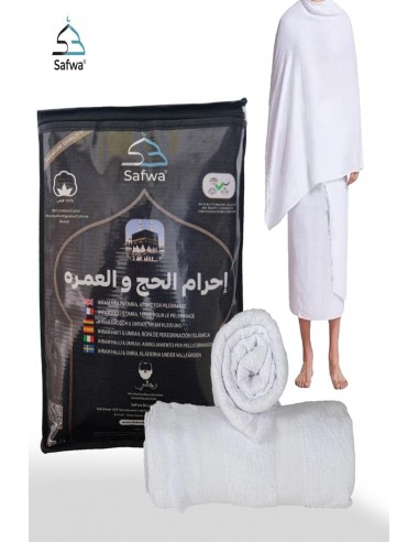Traje de Ihram Masculino com Botões – 100 % Algodão Egípcio – SAFWA-IHRAM Hajj & Omra-Maktaba-Ahloulhadith