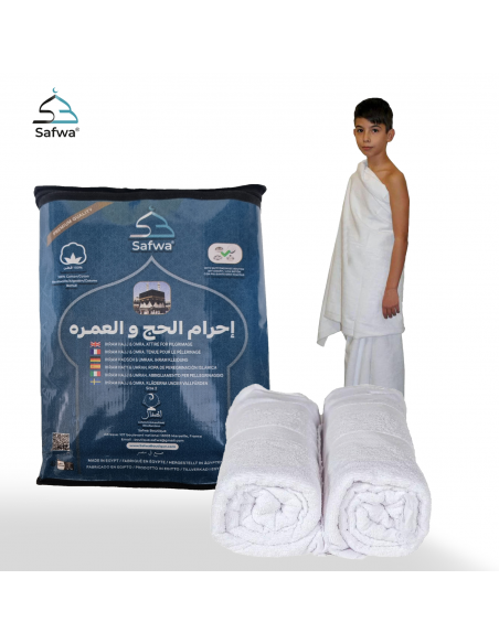 Kinder-Ihram van 100% Egyptisch katoen – Model met knopen voor Hadj en Umrah