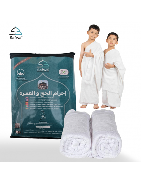 Ihram infantil 100% algodão egípcio – Modelo com botões para Hajj e Umrah
